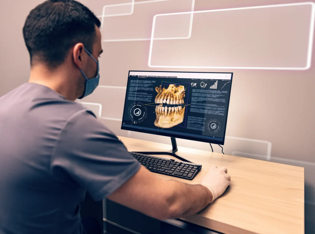Digitaal 3D-ontwerp van een gebit op de computer